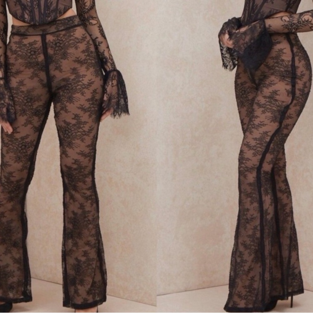 House of CB Black Lace Flare Pants